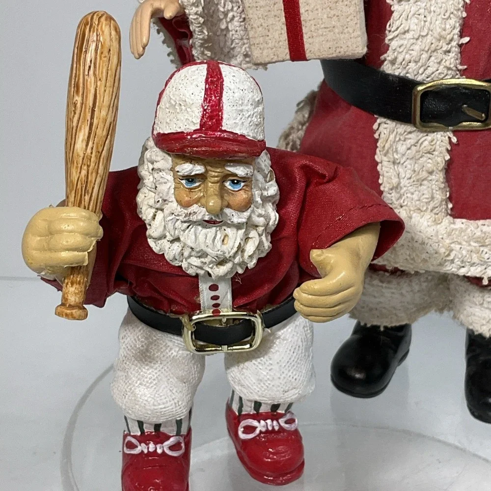 Vintage Fabric Mache Santa's 1 W/Gifts &‎ 1 Baseball Santa Good Condition No Box